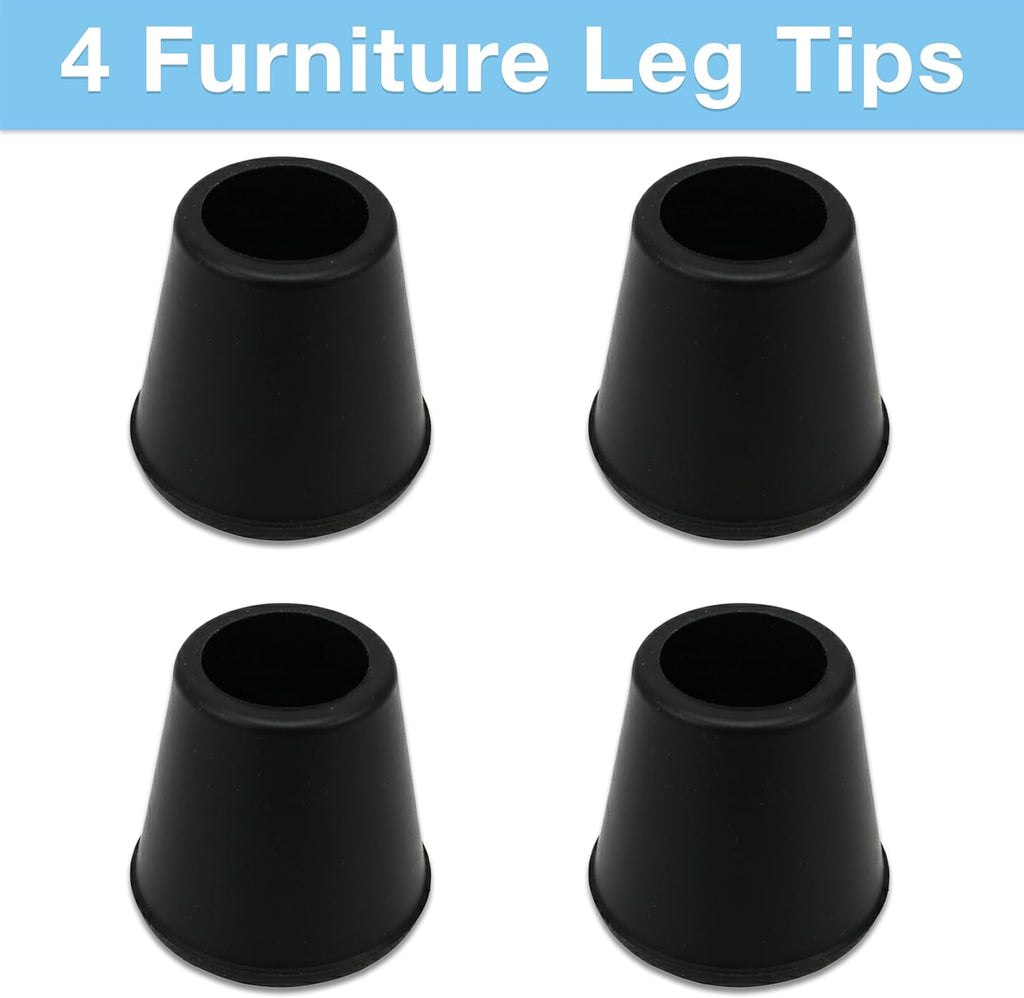 4 Pack Non-Slip round Rubber Leg Tip Protectors – 1/2" Inner Diameter for Chairs, Stools & Tables on Hardwood, Laminate, Tile & Vinyl - Reduce Noise & Prevent Scratches – Black