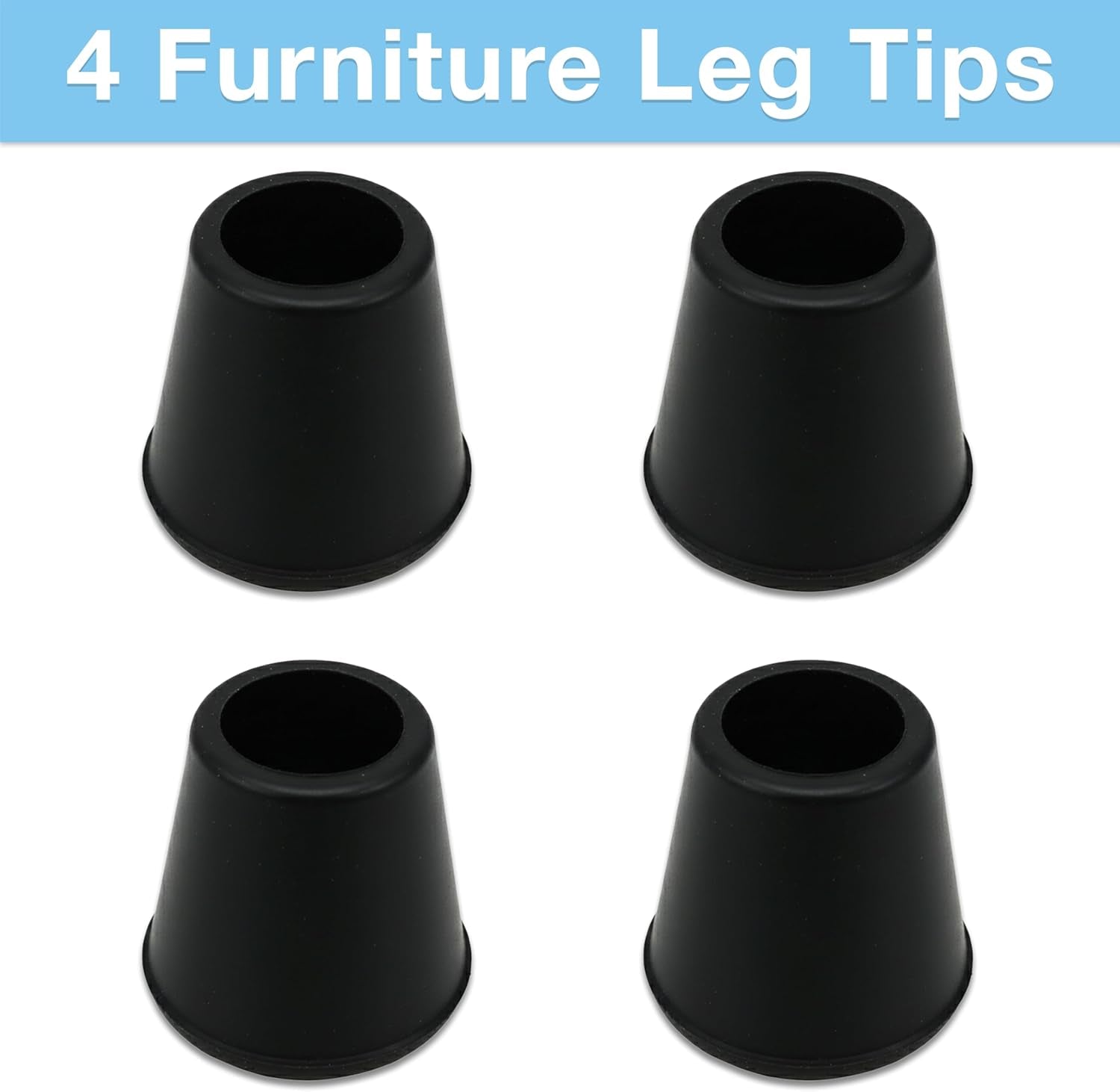 4 Pack Non-Slip round Rubber Leg Tip Protectors – 1/2" Inner Diameter for Chairs, Stools & Tables on Hardwood, Laminate, Tile & Vinyl - Reduce Noise & Prevent Scratches – Black
