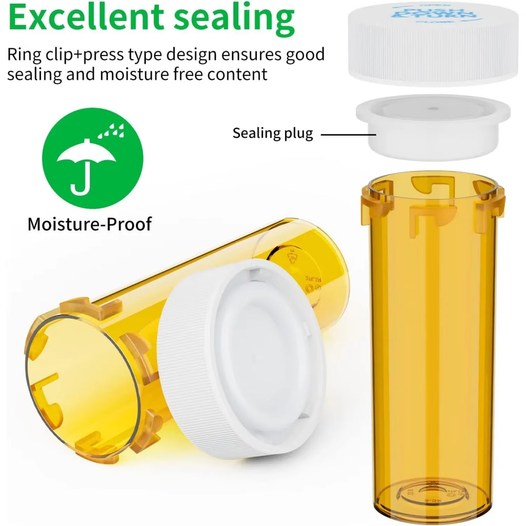 12/20 Pack Plastic Medicine Pill Bottles with Child Resistant Caps Travel Pill Vials - 6/8 Dram