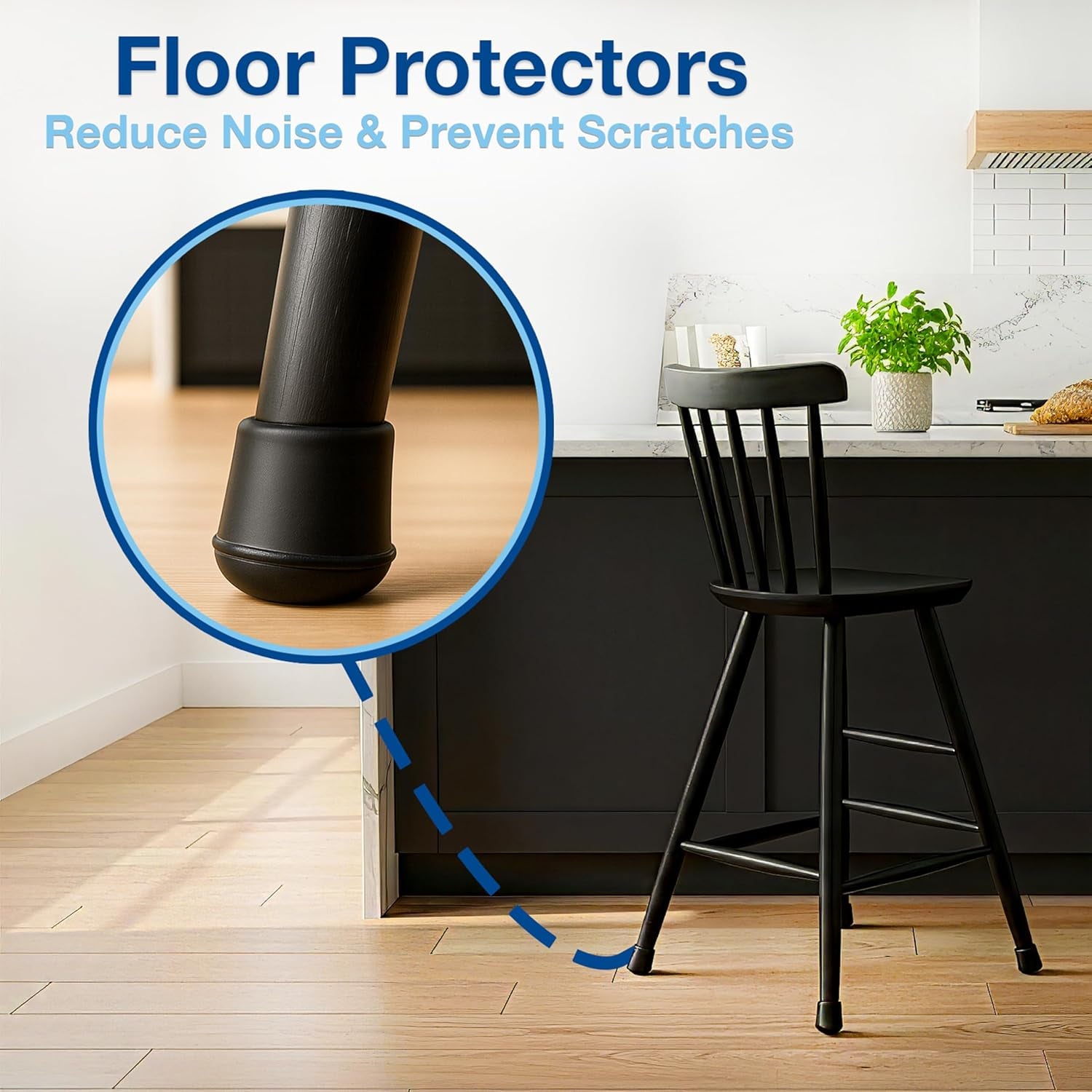 4 Pack Non-Slip round Rubber Leg Tip Protectors – 1/2" Inner Diameter for Chairs, Stools & Tables on Hardwood, Laminate, Tile & Vinyl - Reduce Noise & Prevent Scratches – Black