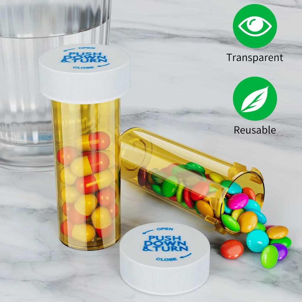 12/20 Pack Plastic Medicine Pill Bottles with Child Resistant Caps Travel Pill Vials - 6/8 Dram