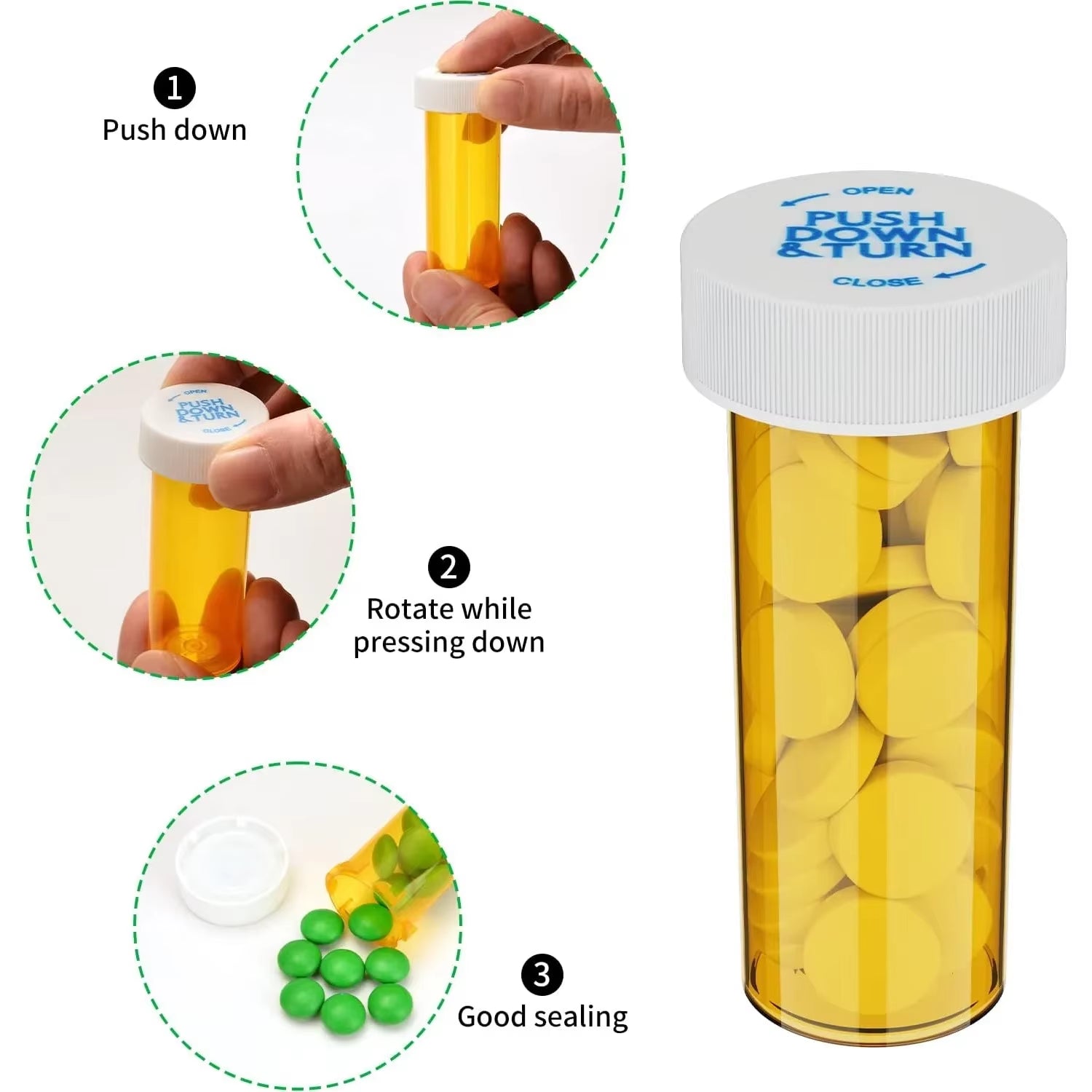 12/20 Pack Plastic Medicine Pill Bottles with Child Resistant Caps Travel Pill Vials - 6/8 Dram